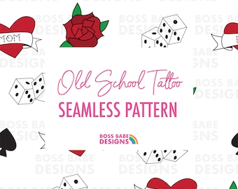 Old School Tattoo Seamless Digital Pattern, digital pattern for crafting,fabric and more, tattoo pattern
