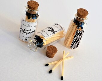 Glass Jar with Matches and Striker | Matchstick Jar | Bottled Matches | Glass Reusable Bottle | Matches with Strike Pad | Wedding Favors