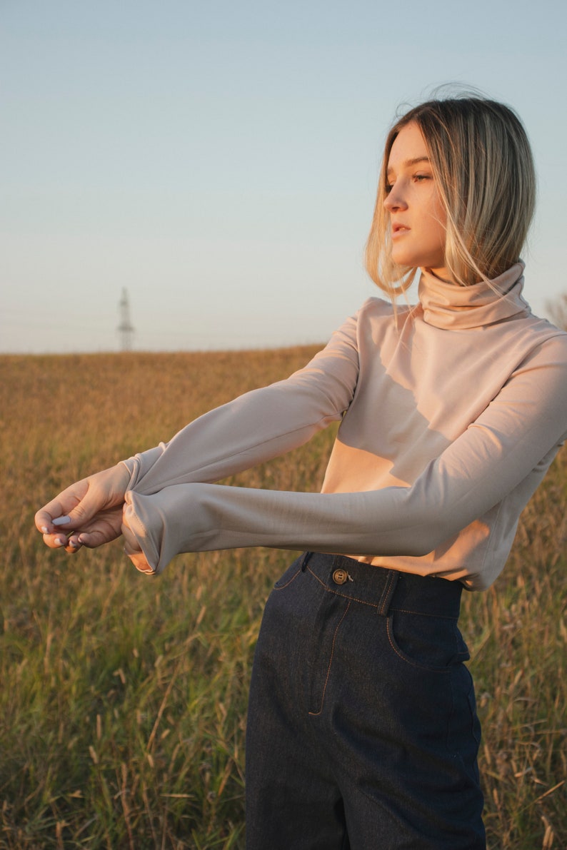 Women top turtleneck top long sleeve top premium cotton stretch tops for women women/'s basic