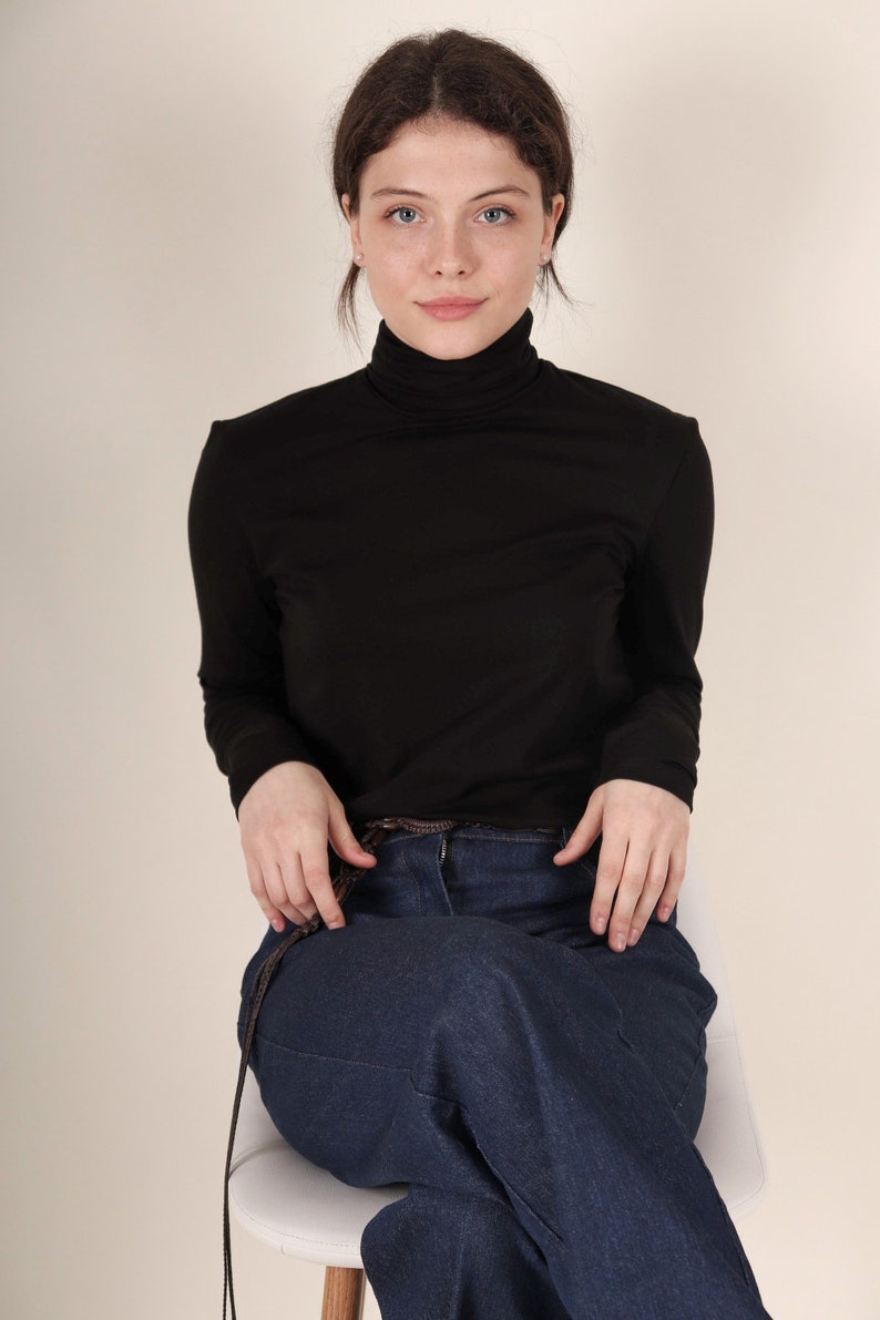 Women top turtleneck top long sleeve top premium cotton stretch tops for women women/'s basic