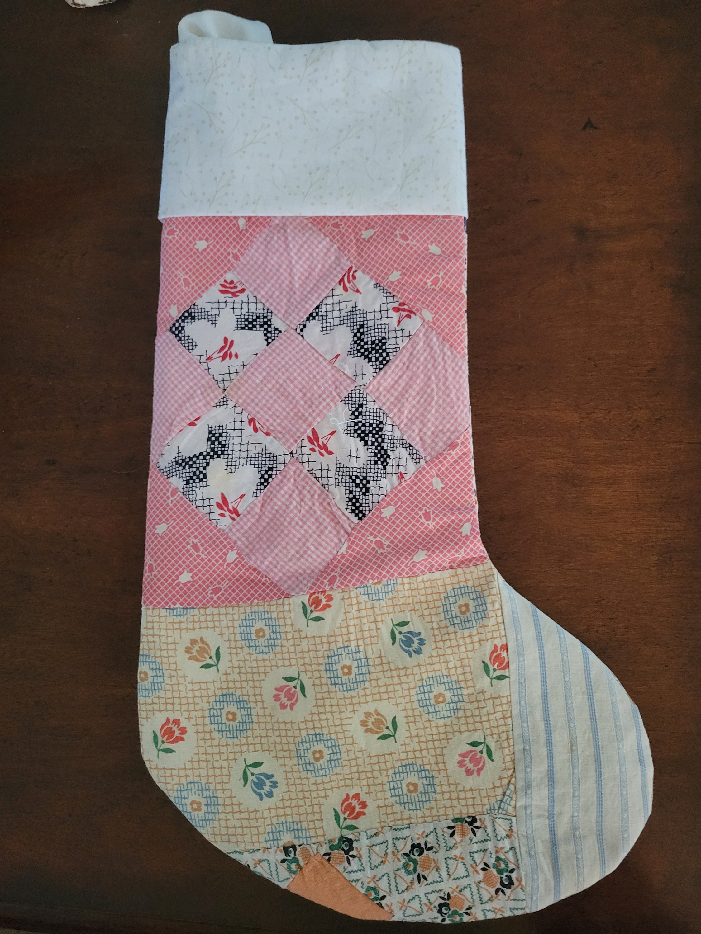 Patchwork Christmas Stocking Vintage Quilt Christmas Stocking Handmade Modern Farmhouse cottage