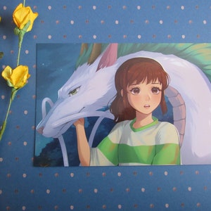 Impressão de mini cartão postal de anime Dragon and Girl 4x6