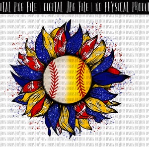 Baseball Sunflower PNG | Baseball Sublimation Art | Softball Sunflower PNG | Split Ball PNG