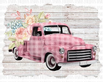 Rustic Pink Truck PNG | Flower Truck for Spring | Vintage Sublimation Designs