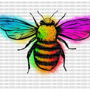 Rainbow Bee PNG / Diseño de sublimación de abejas