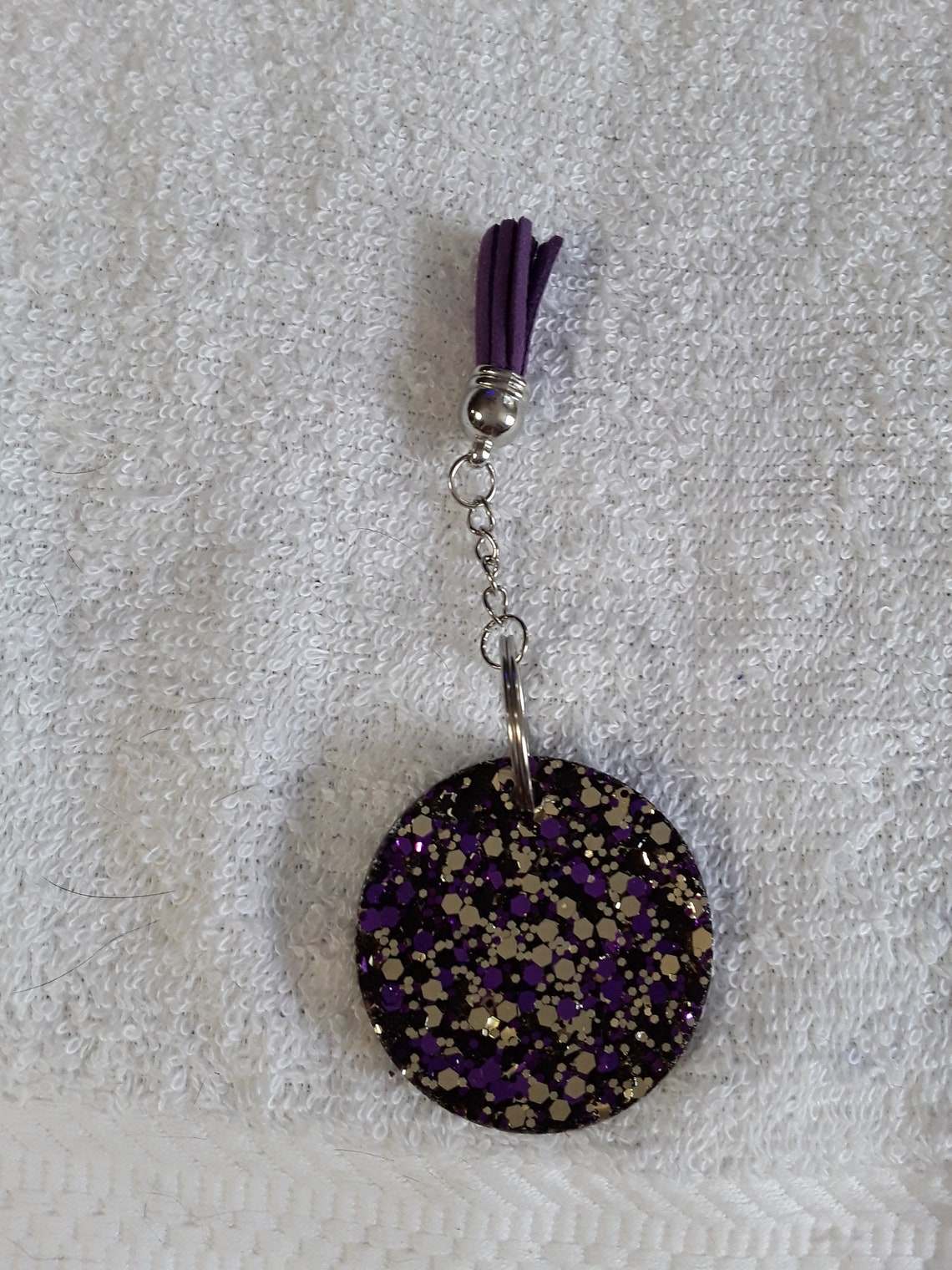 Medium Round Acrylic Glitter Keychain with Tassel Etsy