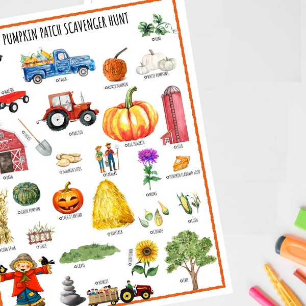 Pumpkin Patch Scavenger Hunt | Fall, Autumn Treasure Hunt | PRINTABLE Games | Preschool, Elementary Activities | Travel | I Spy | DIGITAL