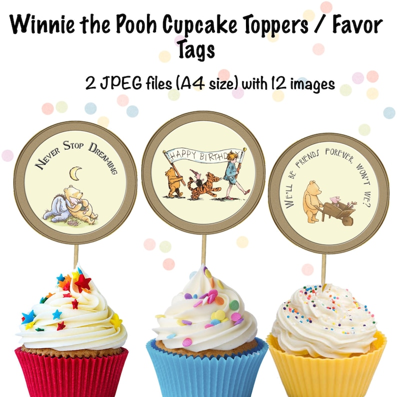 Baby Shower Instant Download Birthday Party Supplies Children\u2019s Book Pooh Cake Toppers Classic Yellow Bear DIY Print