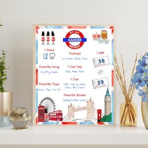 London Theme Birthday Poster | British Icons | PRINTABLE Birthday Sign Board | Banner Milestone Printable Poster | Any Age | DIGITAL