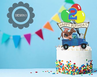 Customizable Blue Truck Cake Topper - Perfect for Kid's Birthday Party - Choose from 4 designs. Download and Print Item.