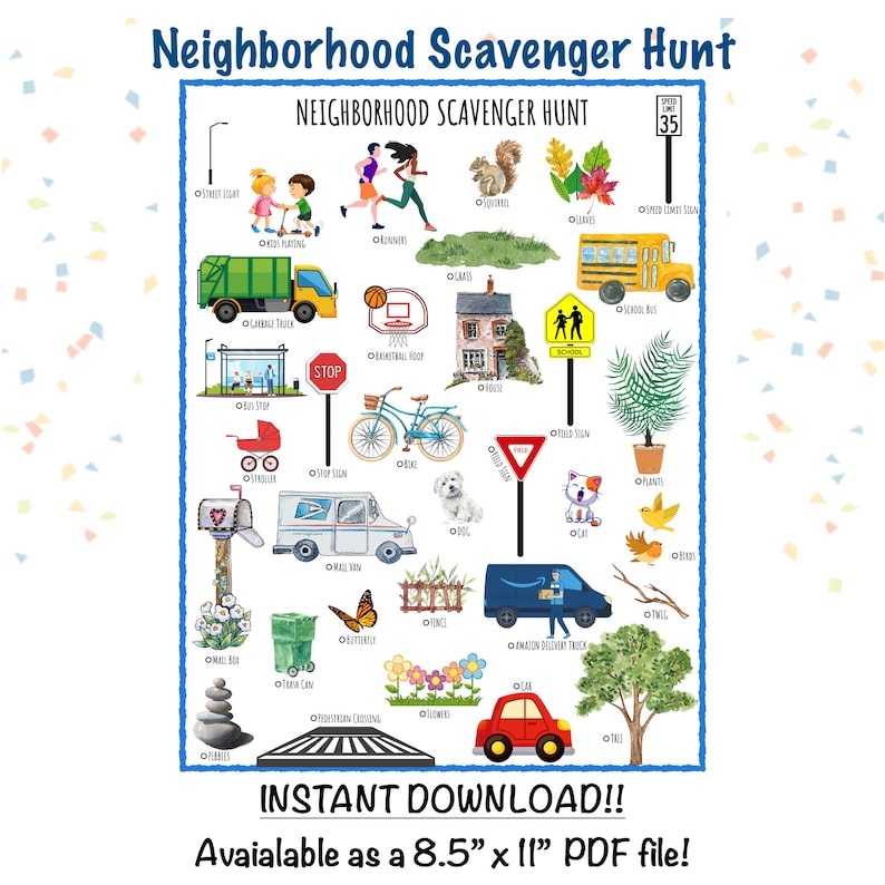 Neighborhood Scavenger Hunt | Kids Outdoor Activity | PRINTABLE Game ...
