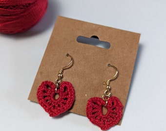 Micro Crochet Heart Earrings - Charming and delicate, a great jewelry piece to add to your collection. Handmade using a 0.6 mm hook.