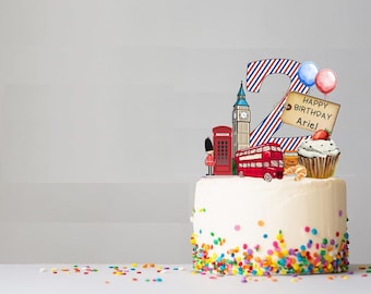 Adorno para tarta con iconos de Londres, fiesta de té británica para cumpleaños: artículo para descargar e imprimir.