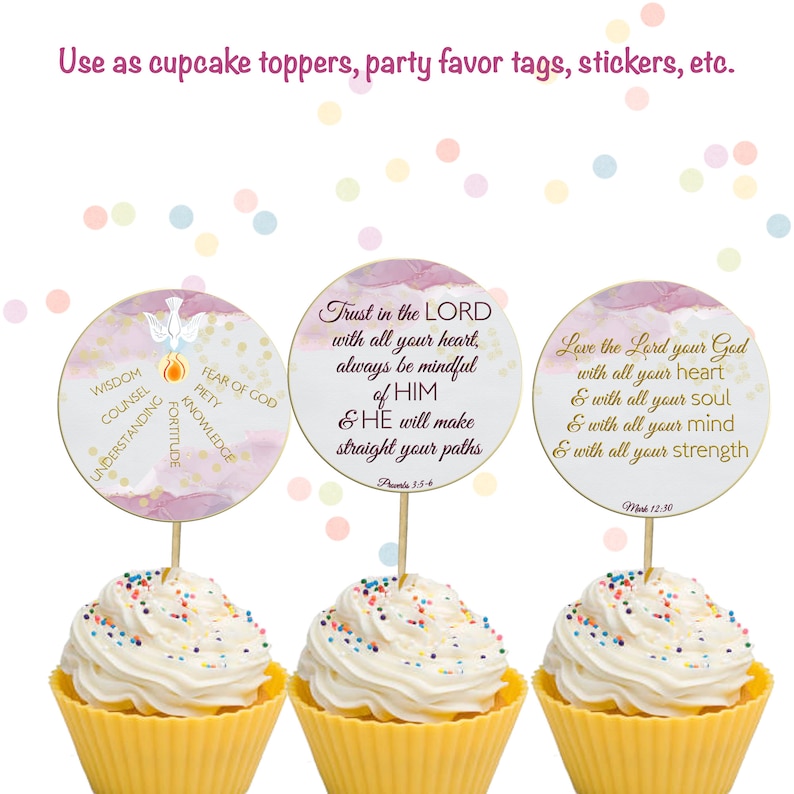 Cupcake Toppers, Favor Tags, for Baptism, First Holy Communion or ...