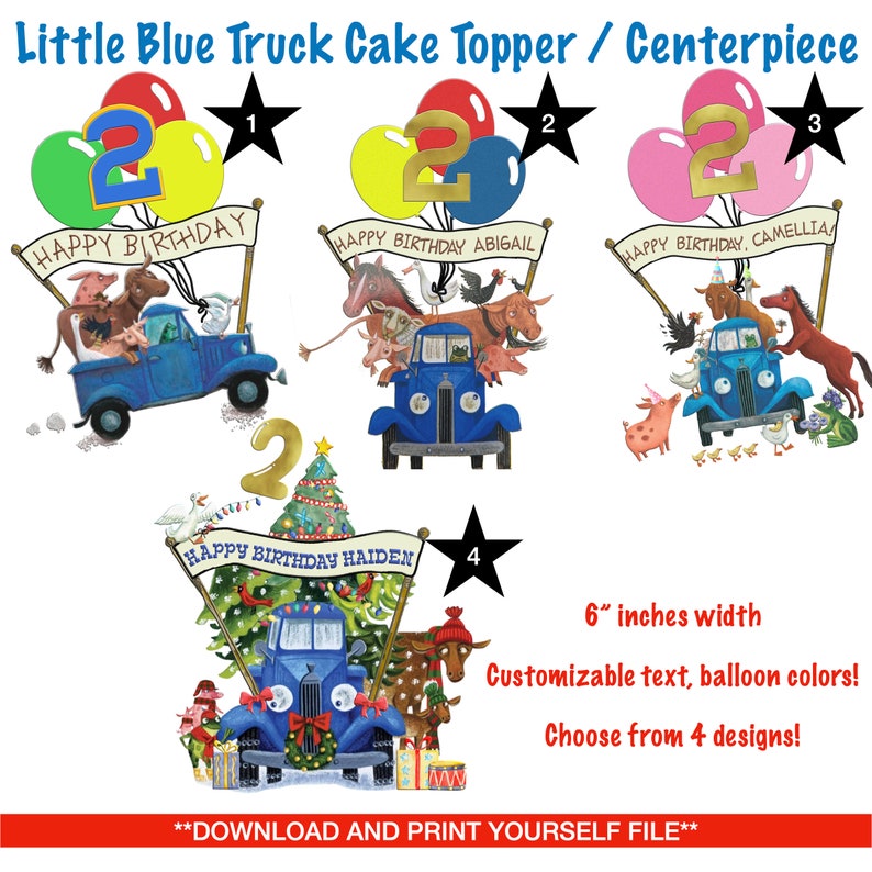 Customizable Blue Truck Cake Topper Perfect for Kid's Birthday Party Choose from 4 designs. Download and Print Item. image 2
