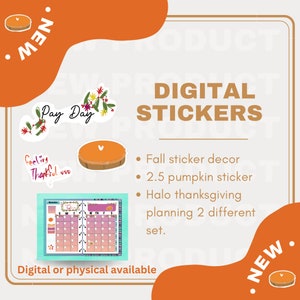 Pegatinas de planificador de calabaza de Acción de Gracias / Juego de pegatinas digitales de otoño para Goodnotes y diario