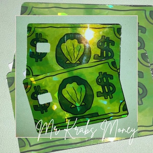 Pegatina de piel para tarjeta de débito/dinero de Mr. Krabs/arcoíris halográfica e impermeable de Halo Planner Shop