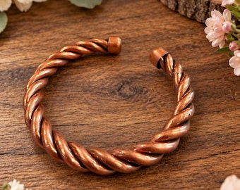 Twisted Copper Cuff Bracelet, Rope Design, Rustic Boho Jewelry for Men and Women