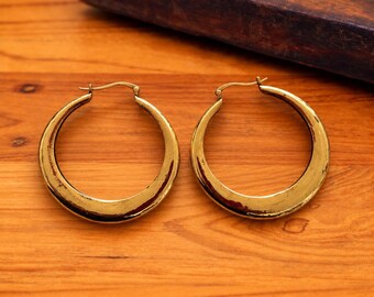 Boho Gold-Tone Crescent Hoop Earrings | Statement Moon Hoops | Gift for Her