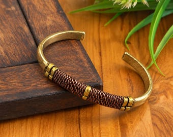 Copper Cuff Bracelet with Braided Wire Detail | Three-Tone Boho Jewelry | Gift for Him or Her