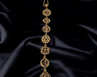Seven Chakra  Long Leaf Pendant Necklace - Healing Energy Balance Jewelry