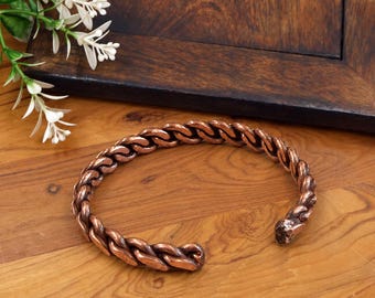 Braided Copper Cuff Bracelet – Rustic Open Cuff, Unisex Everyday Jewelry