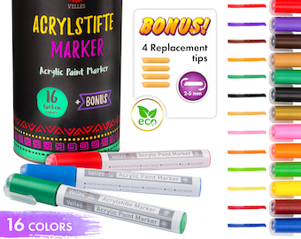 Peinture Acryliques Stylos, 16 Couleurs Marqueur Peinture Acrylique Premium étanche Permanent Art Peinture Set pour la Peinture rupestre