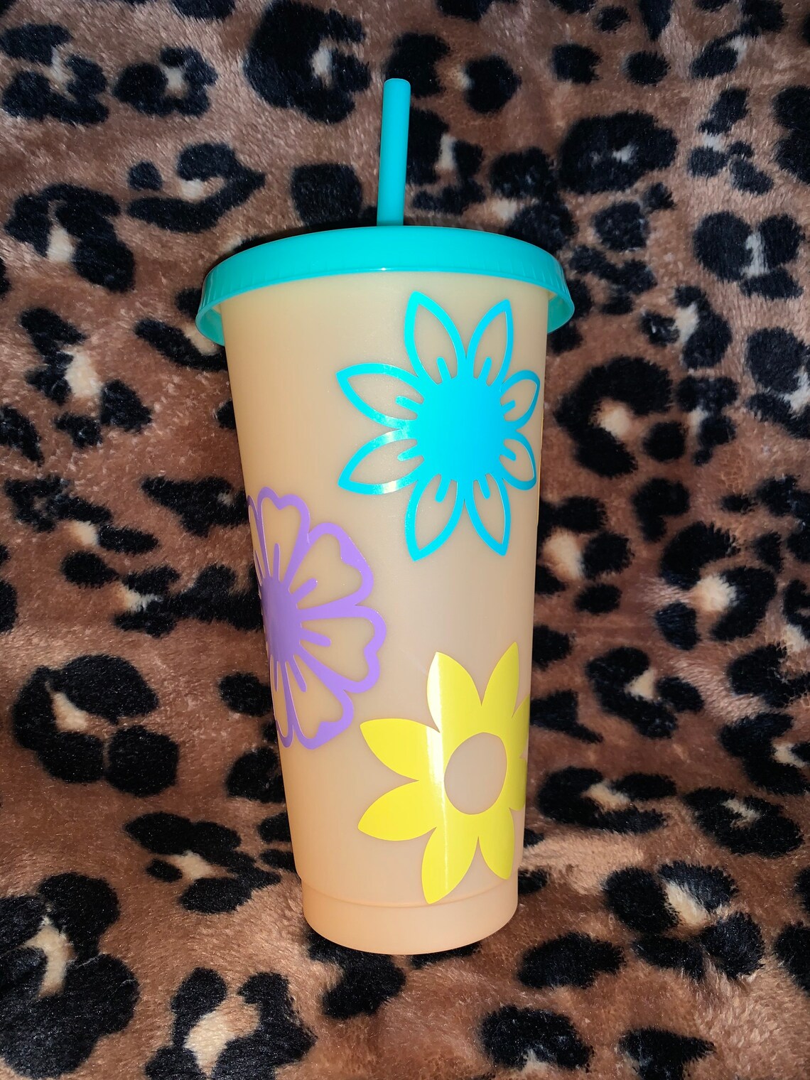 Colorful Flowers 24 Oz Color Changing Reusable Tumbler Etsy