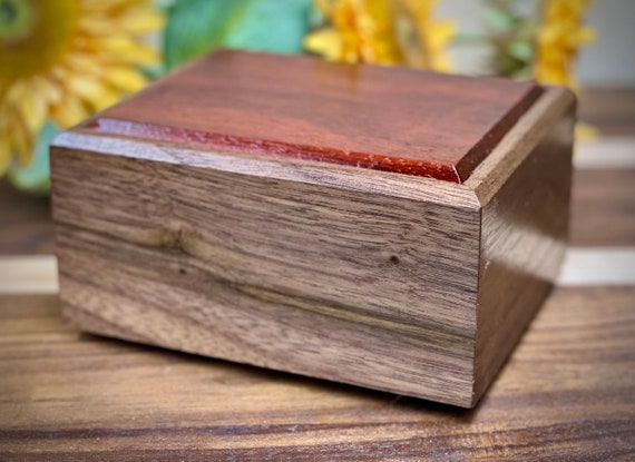 Small Wood Pet urn, rustic walnut and padauk