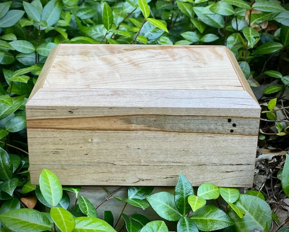 Small, medium pet urn, spalted ambrosia maple with quilted maple top.