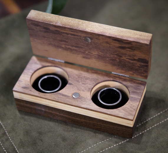 Personalized ring box in walnut and banded maple