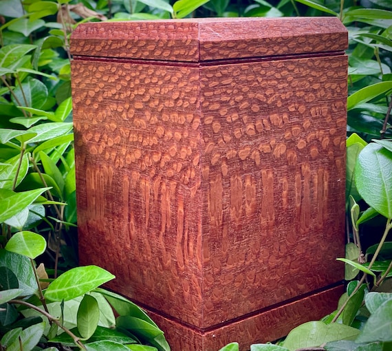 Leopard wood pet urn for ashes, small to medium