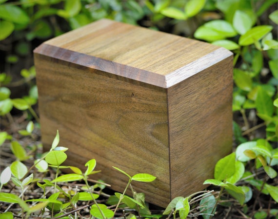Personalized Wood Pet urn, small rustic walnut