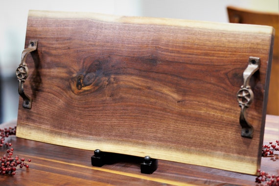 Live edge walnut charcuterie board with handles