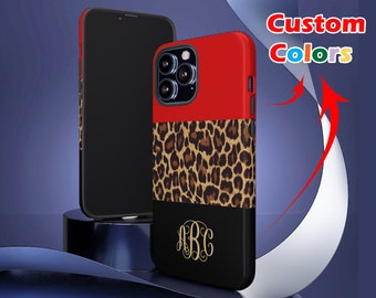 Leopard Monogram Cell Phone Case, Cheetah Leopard Print , iPhone 16 Pro Max ,iPhone 11,12,13,14,15, Custom, Name, Initials, Animal Print