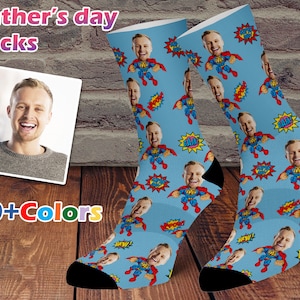 Custom Father&#39;s day socks, Super Dad Socks, Best Gift For Dad, Fathers Day Gift, Personalized Socks, Dad Socks, Face On Socks, Funny Socks