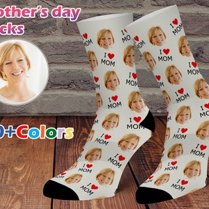 Mother&#39;s Day Socks, Custom Face Sock, I love Mom, Socks With Text, Best Gift For Mom, Mother&#39;s Day Gift, Personalized Socks, Face On Socks