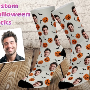 Custom Halloween Socks, Put your Face on socks, Socks with Your Photo, Personalized Face Socks, Bats, Pumpkins, Halloween Gift, Funny Socks