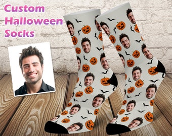 Custom Halloween Socks, Put your Face on socks, Socks with Your Photo, Personalized Face Socks, Bats, Pumpkins, Halloween Gift, Funny Socks