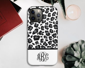 Leopard Print Monogram iPhone Case, Custom Initials