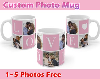 Taza con collage de fotos personalizado: Regalo de aniversario a medida