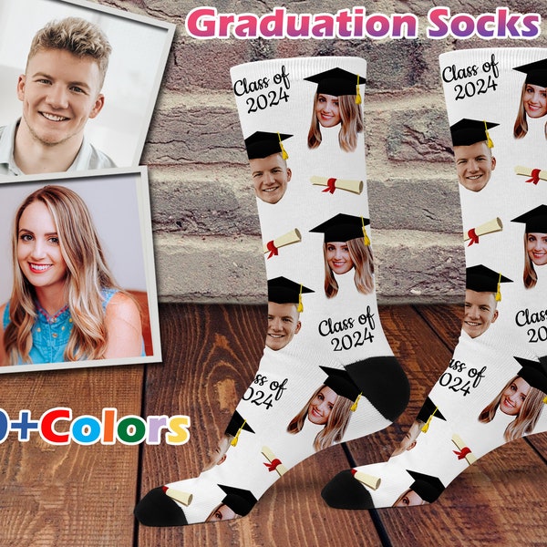 2024 Graduation Socks, Class of 2024, Custom Face Socks, Graduation Gift, Grad Socks, Personalized Photo Socks, Gift for Him, Gift for Her
