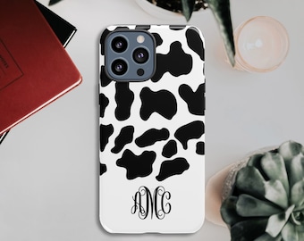 Cow Print Monogram Phone Case iPhone Case, iPhone 12 Case, IPhone 13 Pro Max X XR 7,8,11,12,XS, Custom Name Initials, Cow Pattern Design