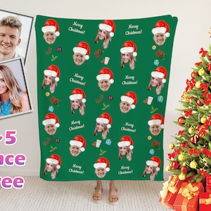 Custom Christmas Blanke, Personalized Face Blanket, Photo Blanket, Santa hat Blanket, Blanket With Text, Christmas gift, Face on Blanket