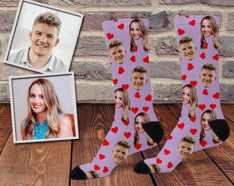 Custom Face Socks, Personalized Couple  Photo Socks, Valentine's Day Sock