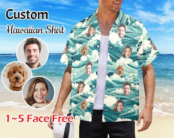 Custom Face Hawaiian Shirt: Sea Wave Personalized Aloha Shirt