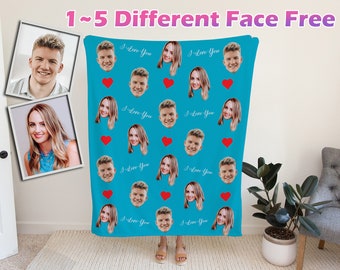 Custom Face Blanket, Personalized Photo Blanket, Multiple Face Blanket, Throw Blanket, Couples Blanket, Christmas Gift, Face on Blanket