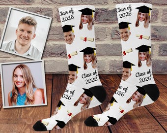 Custom Graduation Socks:  Face Photo Gift, Personalized Grad Face Sock, Class of 2026