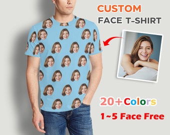 Custom Face All Over Print T-Shirt: Personalized Photo Face Gift, Multiple Faces on Shirt
