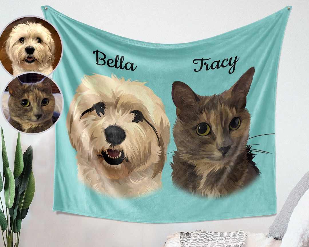 Custom Pet Portrait Blanket, Personalized Dog Portrait Blanket, Pet